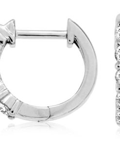 Royal Jewelry 14K White Gold Diamond Hoop Earrings