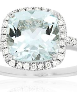 Royal Jewelry 14K White Gold Aquamarine & Diamond Ring