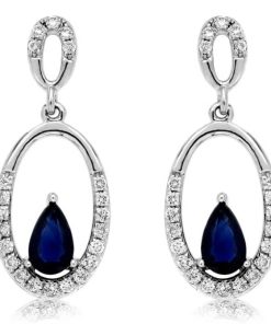 Royal Jewelry 14K White Gold Diamond & Sapphire Earrings