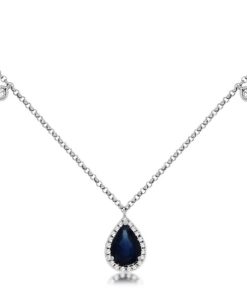 Royal Jewelry 14K White Gold Diamond & Sapphire Necklace