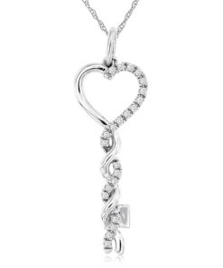Royal Jewelry 14K White Gold Diamond Key Pendant