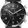 Shinola The Canfield Sport Chronograph Black Dial & Leather Strap Watch, 45mm