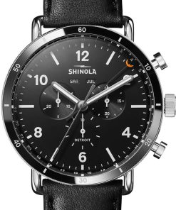 Shinola The Canfield Sport Chronograph Black Dial & Leather Strap Watch, 45mm