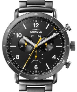 Shinola The Canfield Sport Gunmetal PVD Bracelet, Black Dial Watch, 45mm