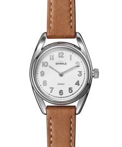 Shinola The Derby White Dial Watch, Cognac Leather Strap, 30mm