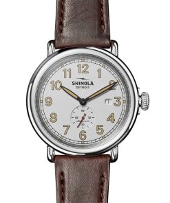 Shinola The Station Agent Automatic Brown Leather Watch, White Dial, 45mm