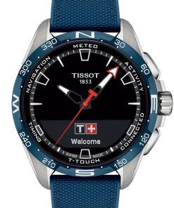 Tissot T-Touch Connect Solar Black Dial Blue Leather/Textile Strap Watch, 47.5mm
