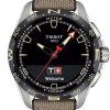 Tissot T-Touch Connect Solar Black Dial Beige Leather/Textile Strap Watch, 47.5mm