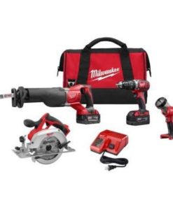 Milwaukee 4-Tool M18 Lithium-Ion Hammer Drill, Reciprocating Saw, Circular Saw & Work Light Cordless Tool Combo Kit