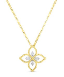 Roberto Coin 18K Gold Principessa Small Flower Pendant With Diamonds