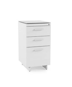 BDI Centro 6414 Satin White on Oak/ Grey Glass 3-Drawer File Cabinet