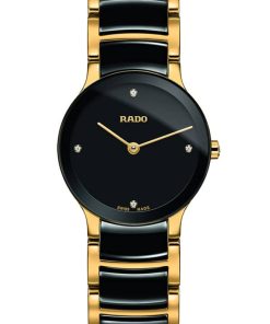 Rado Centrix Diamonds Quartz Black Dial Two-Tone Watch, 23mm