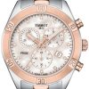 Tissot PR 100 Sport Chic Chronograph White MOP Dial w/ Diamonds Two-Tone Carnation Gold Bracelet Watch, 38mm
