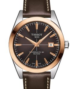 Tissot Gentleman Automatic Powermatic 80 Silicium Black Dial Brown Leather Watch, 40mm