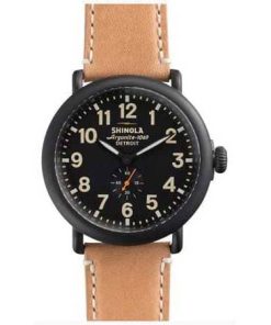 Shinola The Runwell Black Dial Leather Strap Watch, 47mm