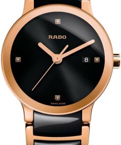 Rado Centrix Diamonds Black Dial Two Tone Watch, 28mm