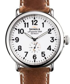 Shinola The Runwell White Dial Tan Leather Strap Watch, 47mm