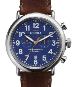 Shinola The Runwell Chrono Blue Dial Teak Leather Strap Watch, 47mm