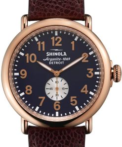 Shinola The Runwell Midnight Blue w/ Rose Gold Dial Leather Watch, 47mm