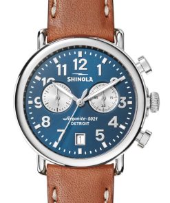 Shinola The Runwell Chrono Midnight Blue Dial Tan Watch, 41mm