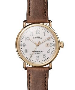 Shinola The Runwell Ivory Dial British Tan Leather Watch, 41mm