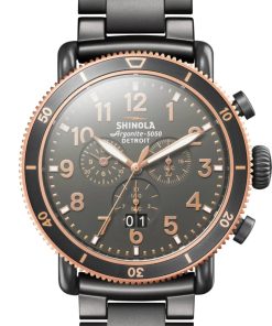 Shinola The Runwell Sport Chrono Stone Dial Sandblast PVD Gunmetal Bracelet Watch, 48mm