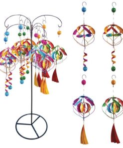 Alpine 17 In. H. Multi-Color Iron Glamorous Hanging Wind Spinner Display (12-Piece)