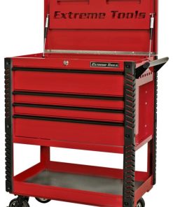 33" 4 Drawer Deluxe Tool Cart with Bumpers, Red with Black Drawer Pulls