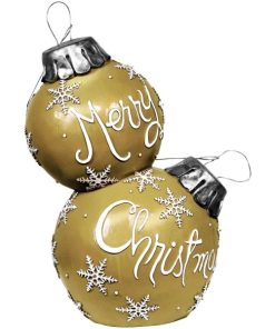 Alpine 48 In. Gold Merry Christmas Stacked Ornaments With LED Lights