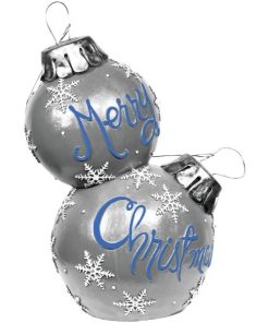 Alpine 48 In. Silver Merry Christmas Stacked Ornaments With LED Lights