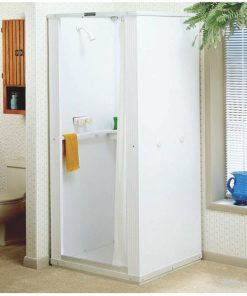 Mustee Durastall 32-5/8 In. x 32-5/8 In. x 75-3/8 In. White Co-polymer Plastic Shower Stall
