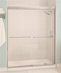 Maax Aura 59.5 In. W. X 71 In. H. Brushed Nickel Frameless Clear Glass Sliding Shower Door