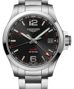 Longines Conquest V.H.P. GMT Stainless Steel Case And Black Dial Mens Watch
