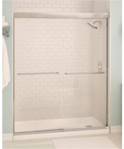 Maax Aura 59.5 In. W. X 71 In. H. Chrome Frameless Clear Glass Sliding Shower Door