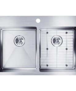 Elkay Crosstown Double Bowl 33 In. x 22 In. x 9 In. Deep Stainless Steel Kitchen Sink Kit, Dual-Mount