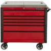 41" 6 Drawer Stainless Steel Sliding Top Deluxe Tool Cart with Bumpers, Red with Black Drawer Pulls