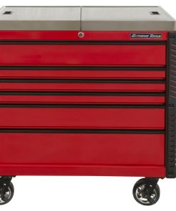 41" 6 Drawer Stainless Steel Sliding Top Deluxe Tool Cart with Bumpers, Red with Black Drawer Pulls