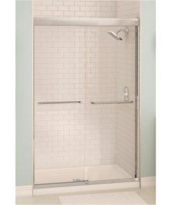 Maax Aura 48 In. W. X 71 In. H. Brushed Nickel Frameless Clear Glass Sliding Shower Door