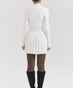 Willow White Cashmere Blend Pleated Skated Mini Dress