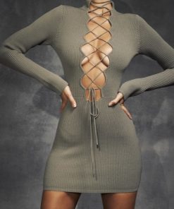 Jada Artichoke Knit Lace Up Dress