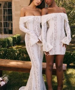 Sadie Vintage Cream Floral Lace Off Shoulder Mini Dress