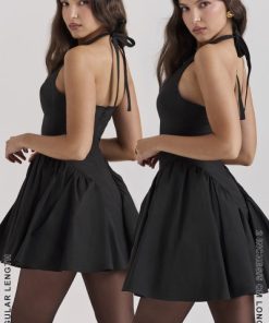 Valentia Black Halter Mini Dress