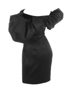 Selena Black Satin Puff Shoulder Dress