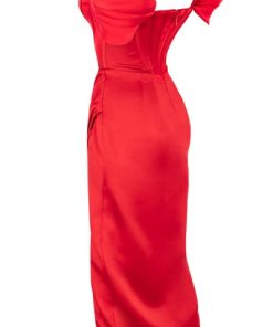 Loretta Red Satin Off Shoulder Dress