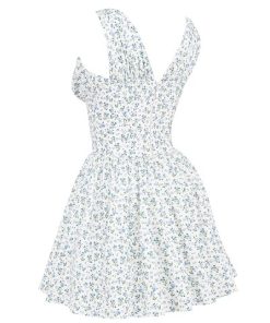 Fabrizia White Bluebell Print Corset Mini Dress