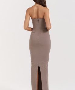 Lucia Taupe Strapless Corset Maxi Dress