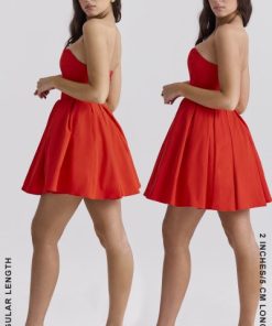 Emmanuela Italian Tomato Strapless Pleated Mini Dress