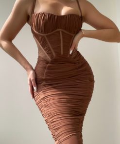 Lilian Mocha Corset Maxi Dress