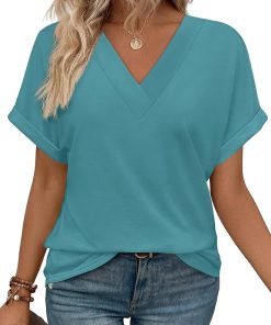 Women's Summer V Neck Short Sleeve Basic T Shirt (Buy 3 Free Shipping)