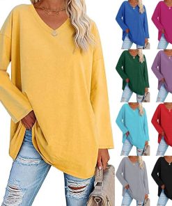 Women's Loose Long Sleeve Fashion V-neck Top (Buy 3 Free Shipping)